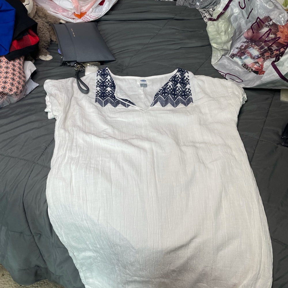 White and navy dress